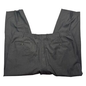 Canali Dress Pants Mens 58 Gray Brown 100% Wool Flat Front Trousers Micro Check